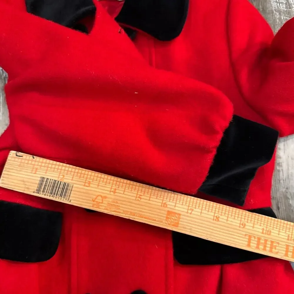 Vintage Braetan Kids Poppy Red GIrls Wool Pea‎ Coat Sz 5 Velvet Trim Made in USA
